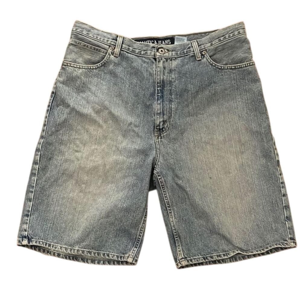 Nautica Vintage Denim Blue Jean Loose Fit Baggy Shorts Jorts Mens Size 38